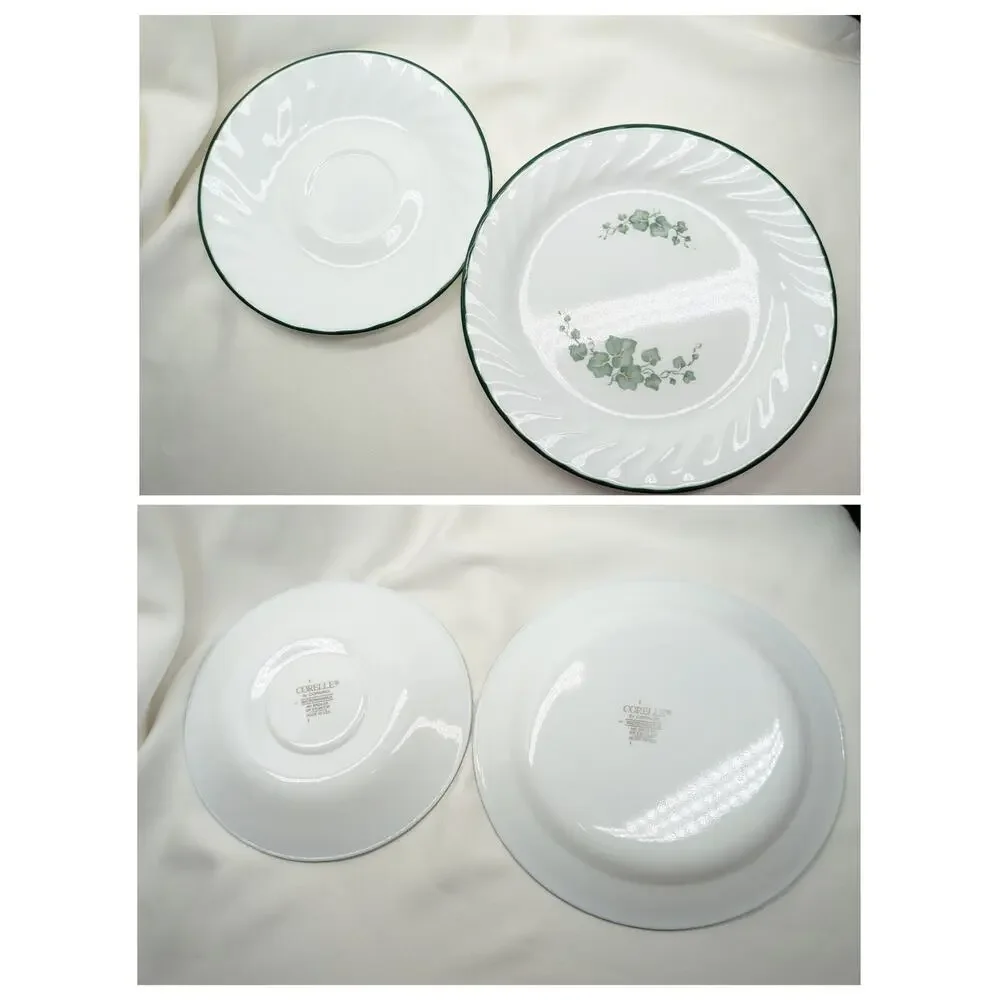Set of 8 Corelle Callaway Ivy Dessert Salad - Saucers Plates Swirl Green Rim